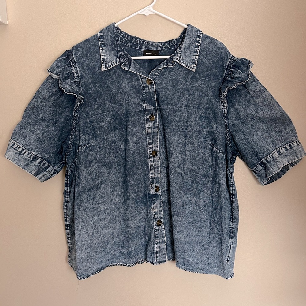 WhoWhatWear Acid Wash Button Shirt